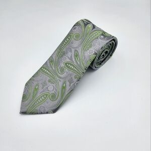 Elegant Gray and Green Paisley Tie